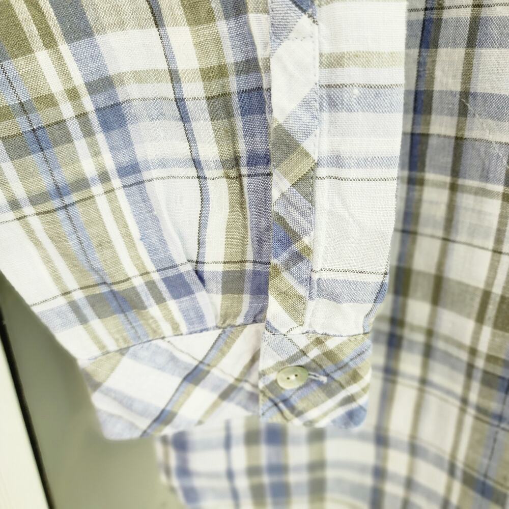 J.Jill Love Linen Size Large Blue Plaid Button Front Long Sleeve Shirt Pockets - Picture 6 of 12